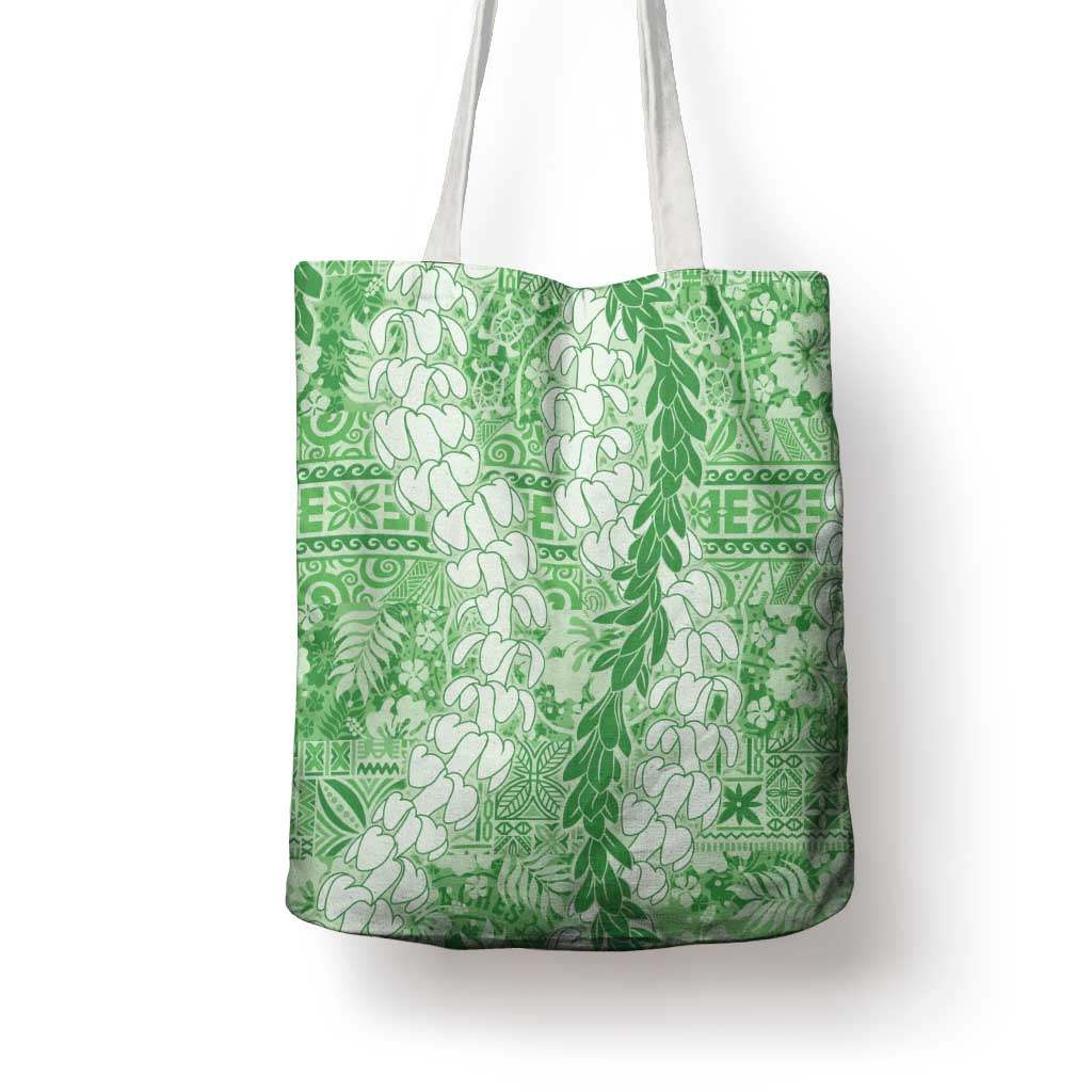 Green Puakenikeni and Maile Lei Tote Bag Hawaiian Style Tribal Tapa Double Strand Lei LT9 - Polynesian Pride