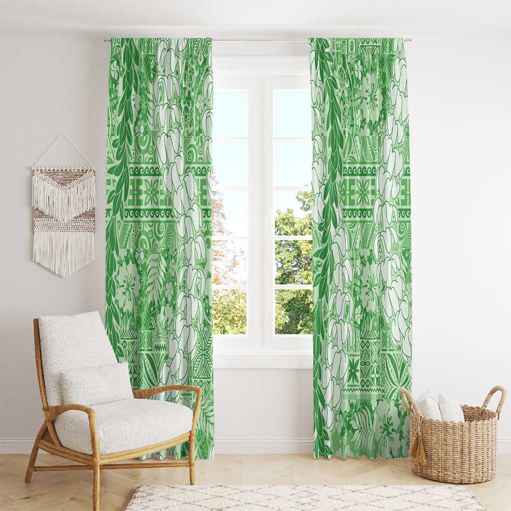 Green Puakenikeni and Maile Lei Window Curtain Hawaiian Style Tribal Tapa Double Strand Lei LT9 - Polynesian Pride