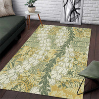 Vintage Puakenikeni and Maile Lei Area Rug Hawaiian Style Tribal Tapa Double Strand Lei