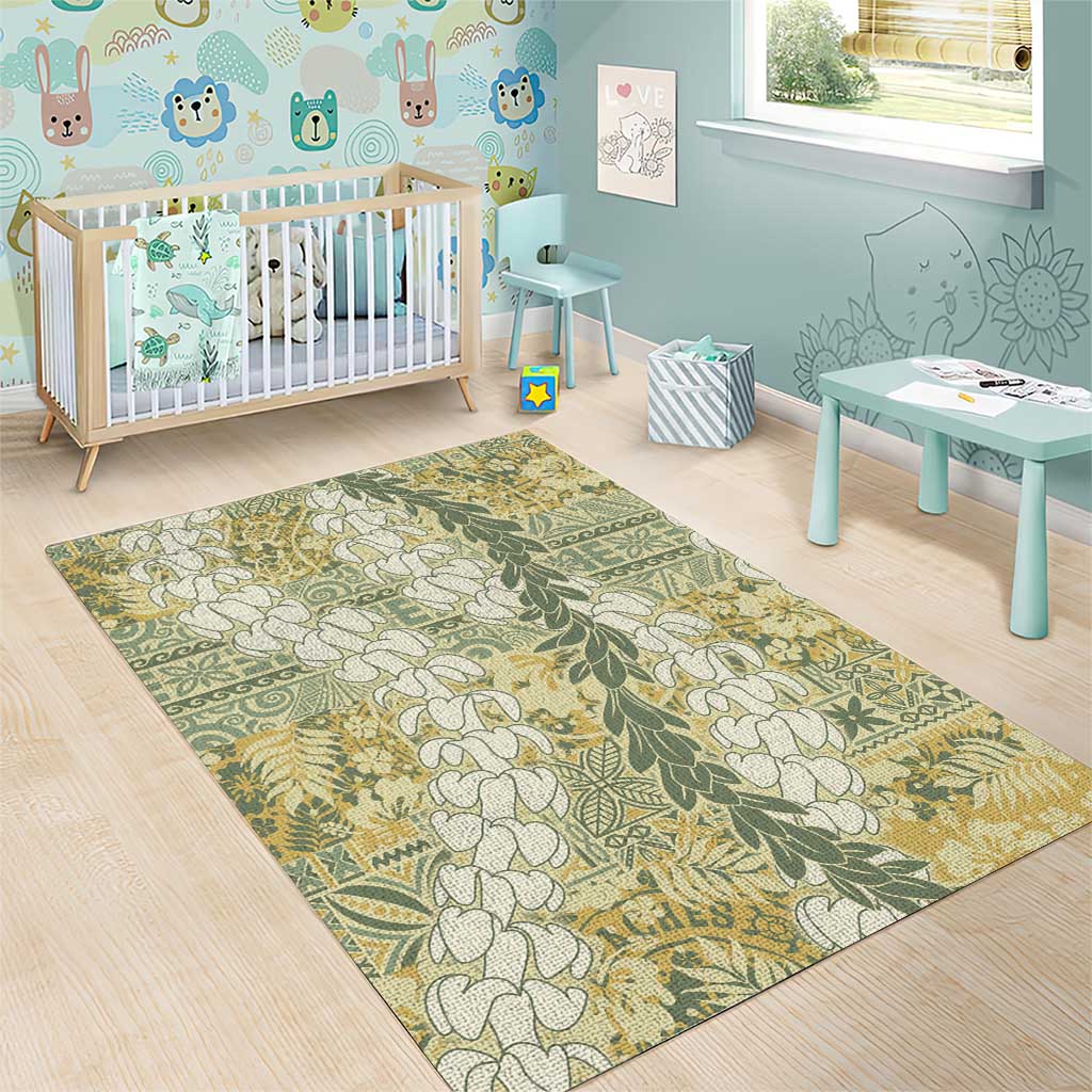 Vintage Puakenikeni and Maile Lei Area Rug Hawaiian Style Tribal Tapa Double Strand Lei