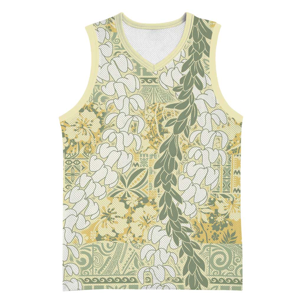 Vintage Puakenikeni and Maile Lei Basketball Jersey Hawaiian Style Tribal Tapa Double Strand Lei - Polynesian Pride