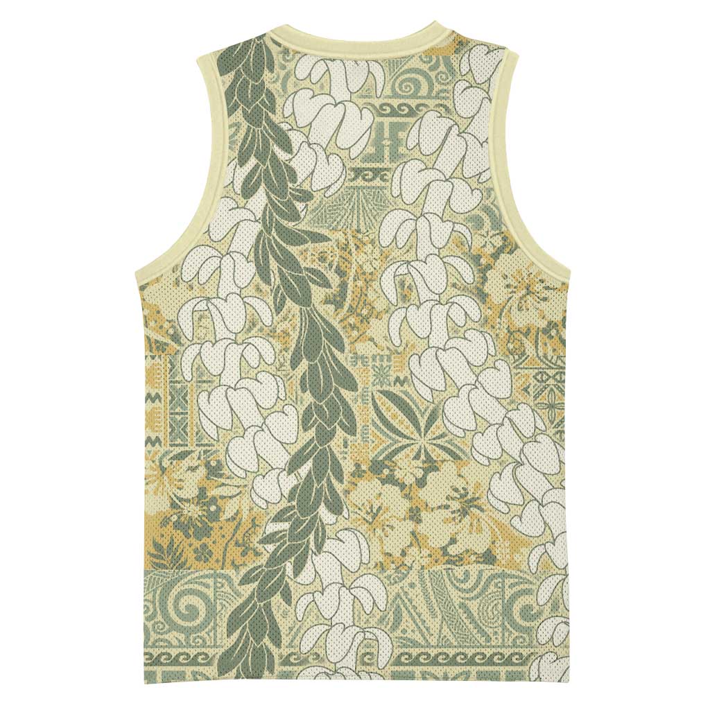 Vintage Puakenikeni and Maile Lei Basketball Jersey Hawaiian Style Tribal Tapa Double Strand Lei - Polynesian Pride