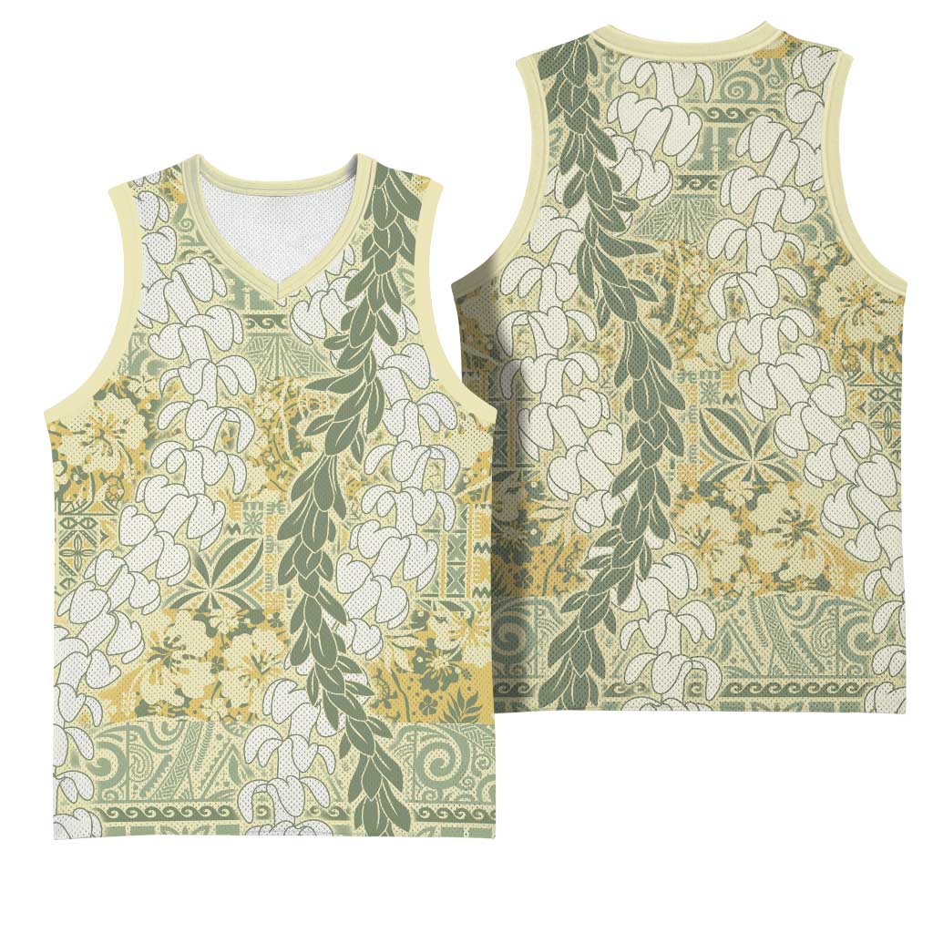 Vintage Puakenikeni and Maile Lei Basketball Jersey Hawaiian Style Tribal Tapa Double Strand Lei - Polynesian Pride