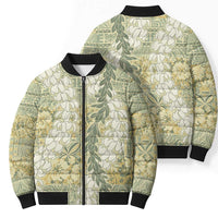 Vintage Puakenikeni and Maile Lei Bomber Puffer Jacket Hawaiian Style Tribal Tapa Double Strand Lei - Polynesian Pride