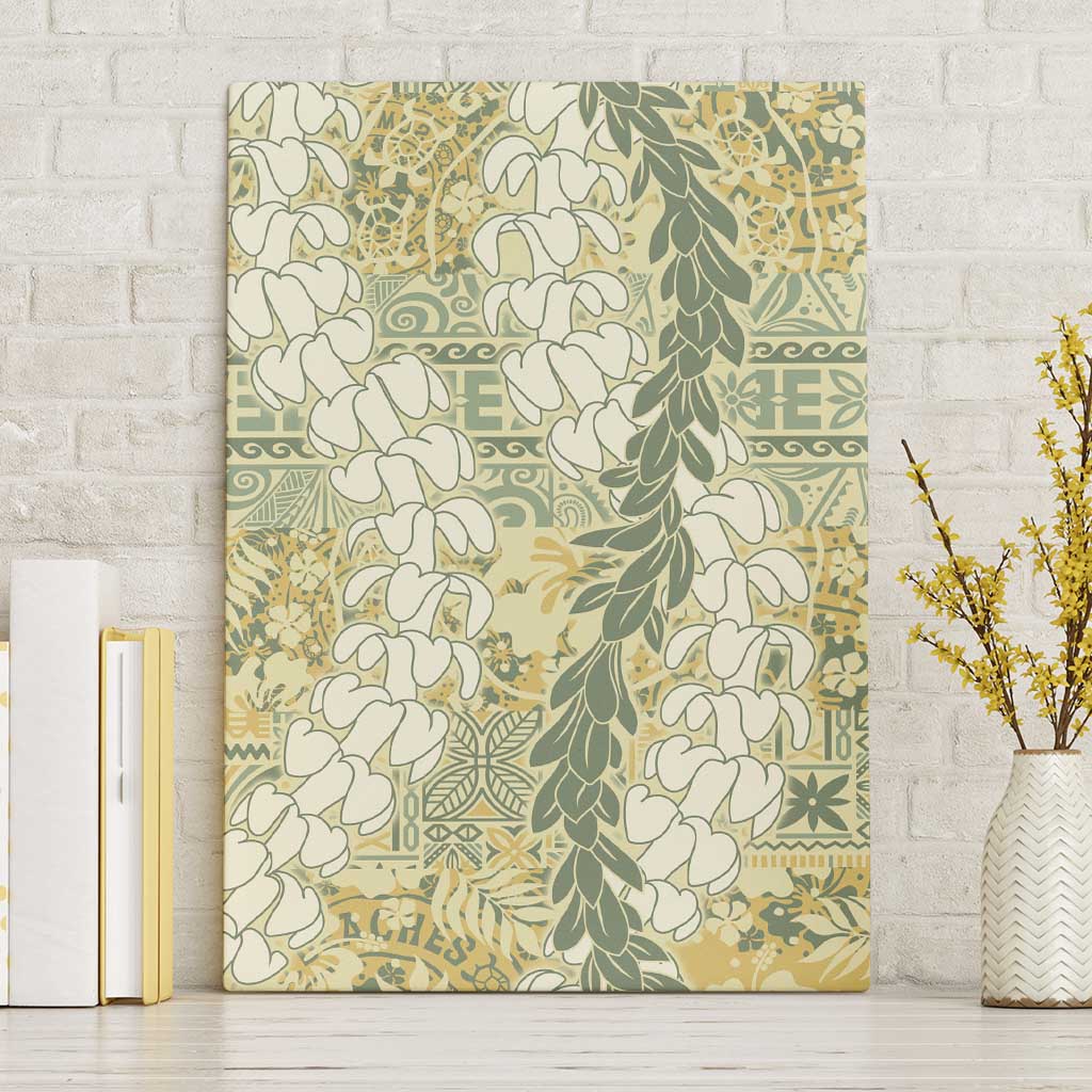 Vintage Puakenikeni and Maile Lei Canvas Wall Art Hawaiian Style Tribal Tapa Double Strand Lei