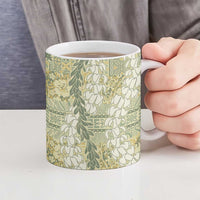 Vintage Puakenikeni and Maile Lei Ceramic Mug Hawaiian Style Tribal Tapa Double Strand Lei - Polynesian Pride