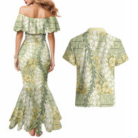 Vintage Puakenikeni and Maile Lei Couples Matching Mermaid Dress and Hawaiian Shirt Hawaiian Style Tribal Tapa Double Strand Lei