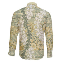 Vintage Puakenikeni and Maile Lei Family Matching Off Shoulder Maxi Dress and Hawaiian Shirt Hawaiian Style Tribal Tapa Double Strand Lei