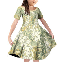 Vintage Puakenikeni and Maile Lei Family Matching Off Shoulder Short Dress and Hawaiian Shirt Hawaiian Style Tribal Tapa Double Strand Lei