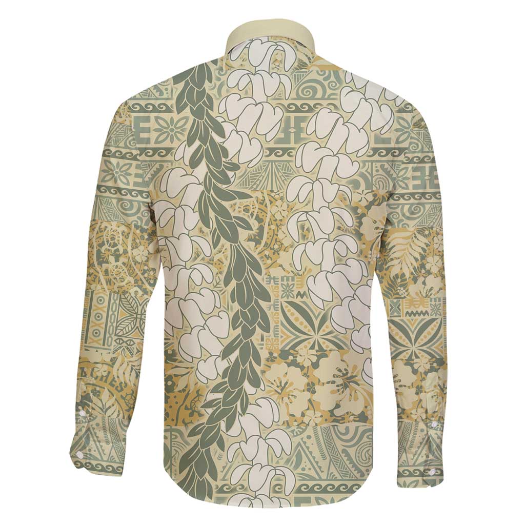 Vintage Puakenikeni and Maile Lei Family Matching Off Shoulder Short Dress and Hawaiian Shirt Hawaiian Style Tribal Tapa Double Strand Lei