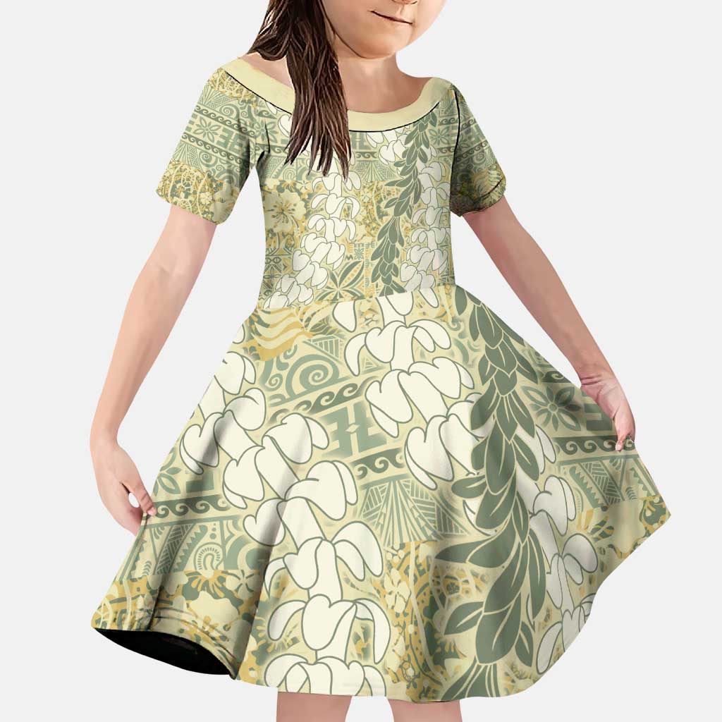 Vintage Puakenikeni and Maile Lei Family Matching Puletasi and Hawaiian Shirt Hawaiian Style Tribal Tapa Double Strand Lei