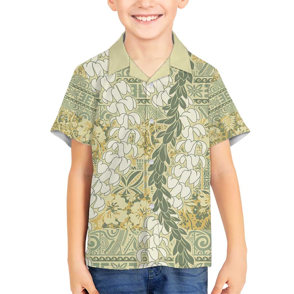 Vintage Puakenikeni and Maile Lei Family Matching Puletasi and Hawaiian Shirt Hawaiian Style Tribal Tapa Double Strand Lei