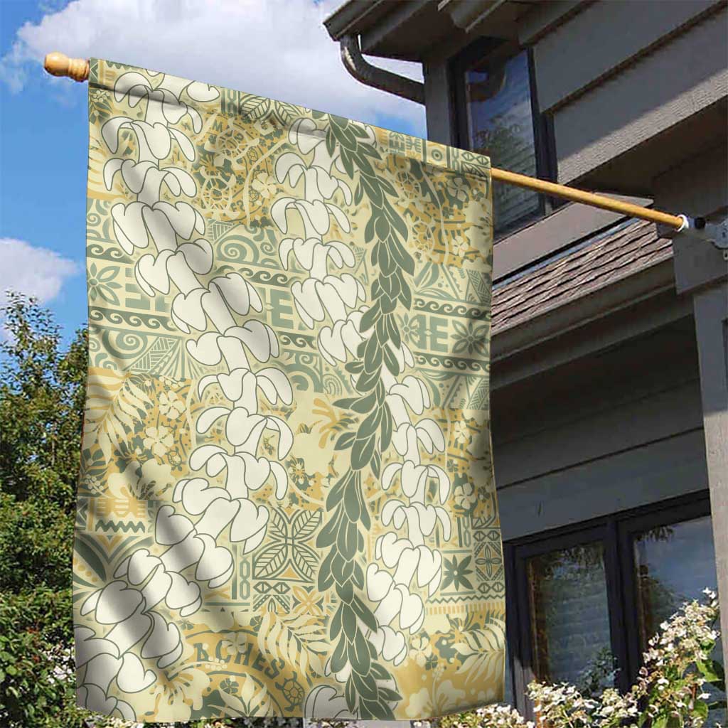 Vintage Puakenikeni and Maile Lei Garden Flag Hawaiian Style Tribal Tapa Double Strand Lei