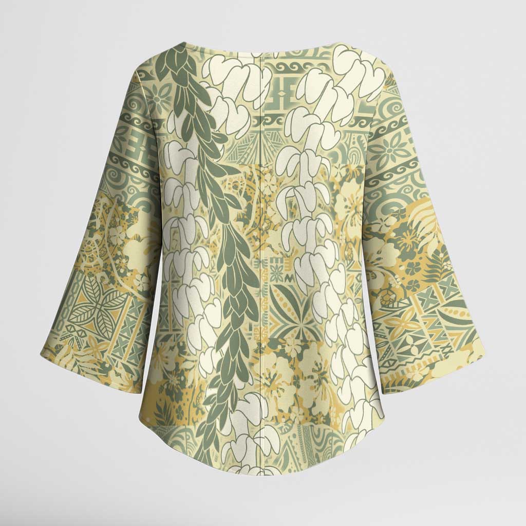 Vintage Puakenikeni and Maile Lei Kimono Sleeve Blouse Hawaiian Style Tribal Tapa Double Strand Lei - Polynesian Pride