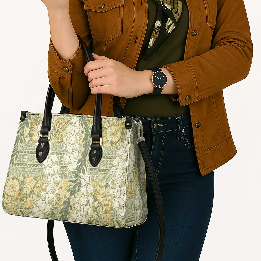 Vintage Puakenikeni and Maile Lei Leather Bag Hawaiian Style Tribal Tapa Double Strand Lei - Polynesian Pride