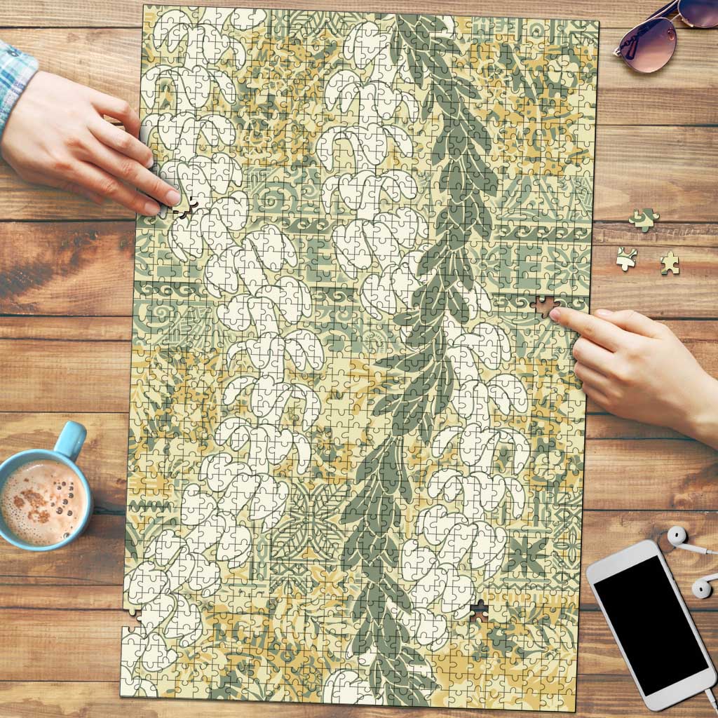 Vintage Puakenikeni and Maile Lei Puzzle Hawaiian Style Tribal Tapa Double Strand Lei - Polynesian Pride