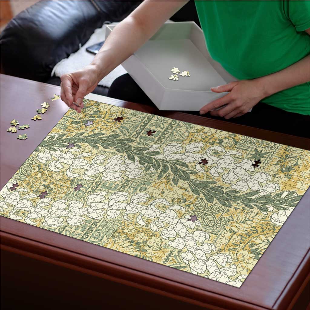 Vintage Puakenikeni and Maile Lei Puzzle Hawaiian Style Tribal Tapa Double Strand Lei - Polynesian Pride