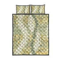 Vintage Puakenikeni and Maile Lei Quilt Bed Set Hawaiian Style Tribal Tapa Double Strand Lei