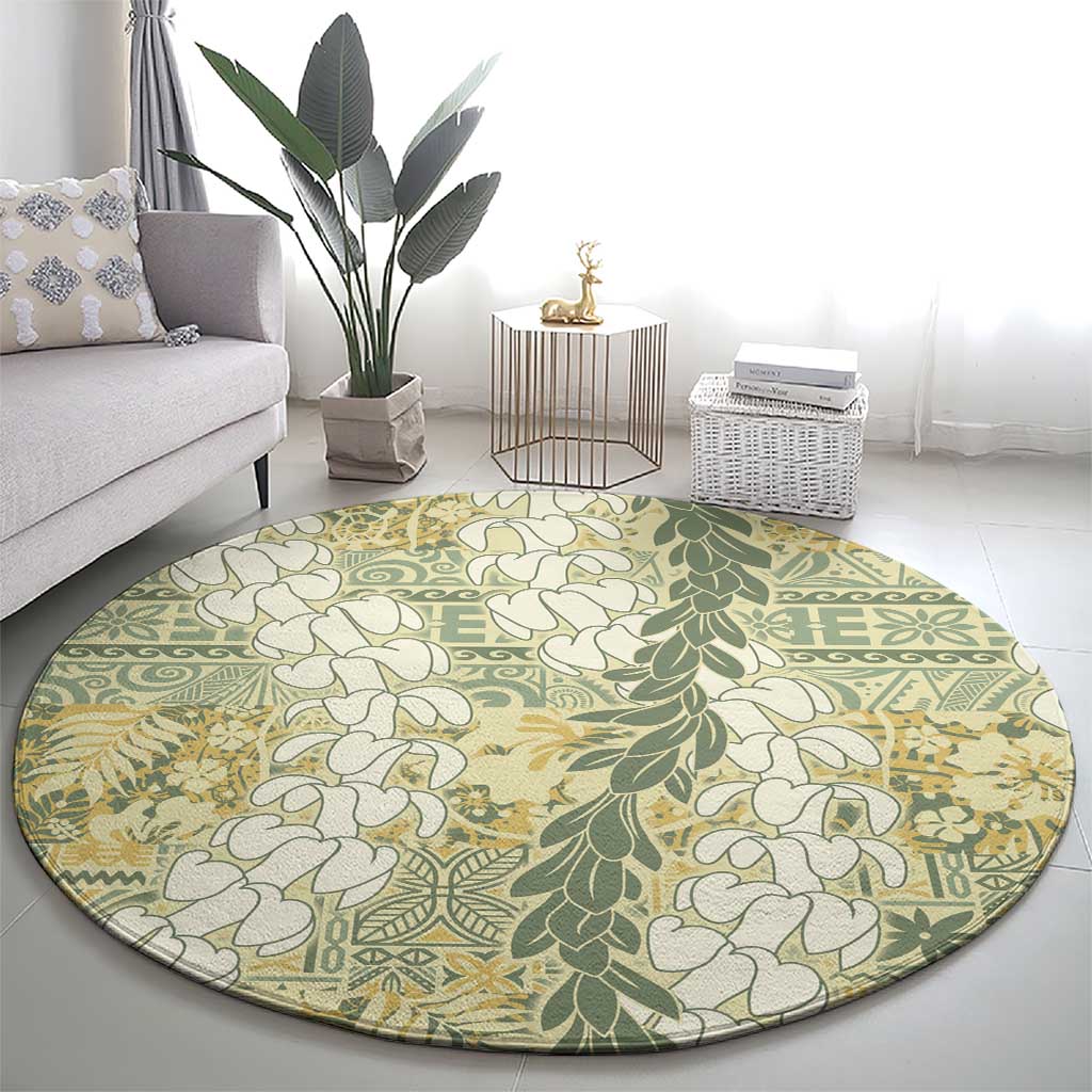 Vintage Puakenikeni and Maile Lei Round Carpet Hawaiian Style Tribal Tapa Double Strand Lei