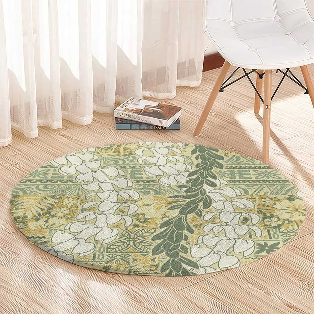 Vintage Puakenikeni and Maile Lei Round Carpet Hawaiian Style Tribal Tapa Double Strand Lei