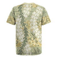 Vintage Puakenikeni and Maile Lei Rugby Jersey Hawaiian Style Tribal Tapa Double Strand Lei