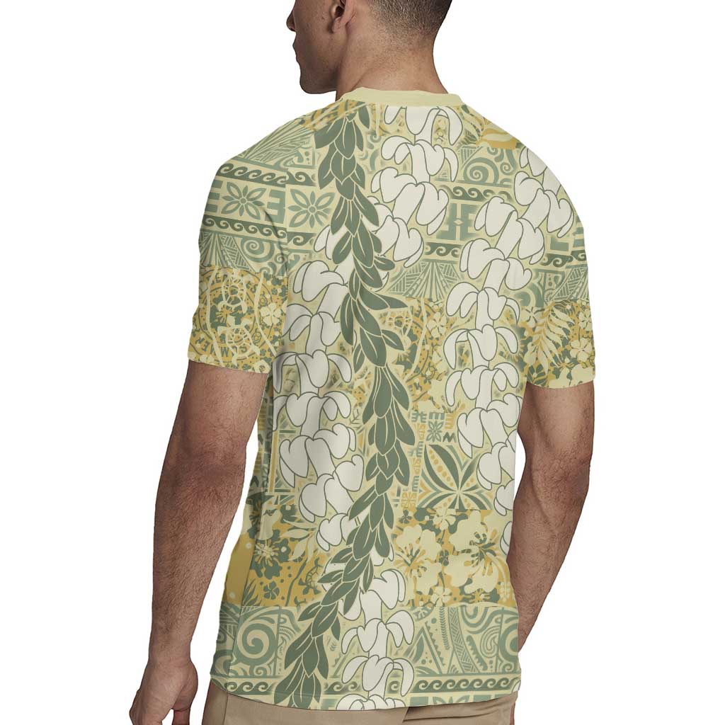 Vintage Puakenikeni and Maile Lei Rugby Jersey Hawaiian Style Tribal Tapa Double Strand Lei