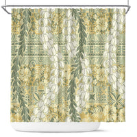 Vintage Puakenikeni and Maile Lei Shower Curtain Hawaiian Style Tribal Tapa Double Strand Lei