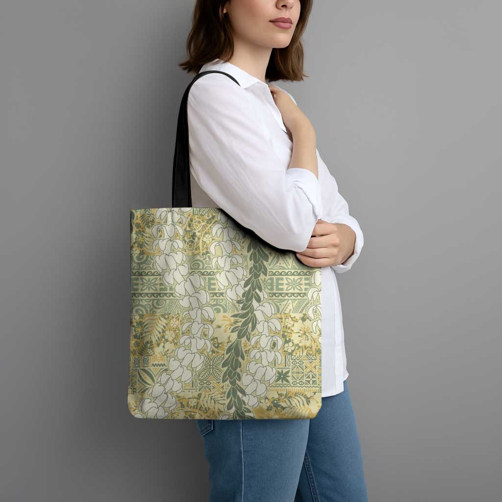 Vintage Puakenikeni and Maile Lei Tote Bag Hawaiian Style Tribal Tapa Double Strand Lei - Polynesian Pride