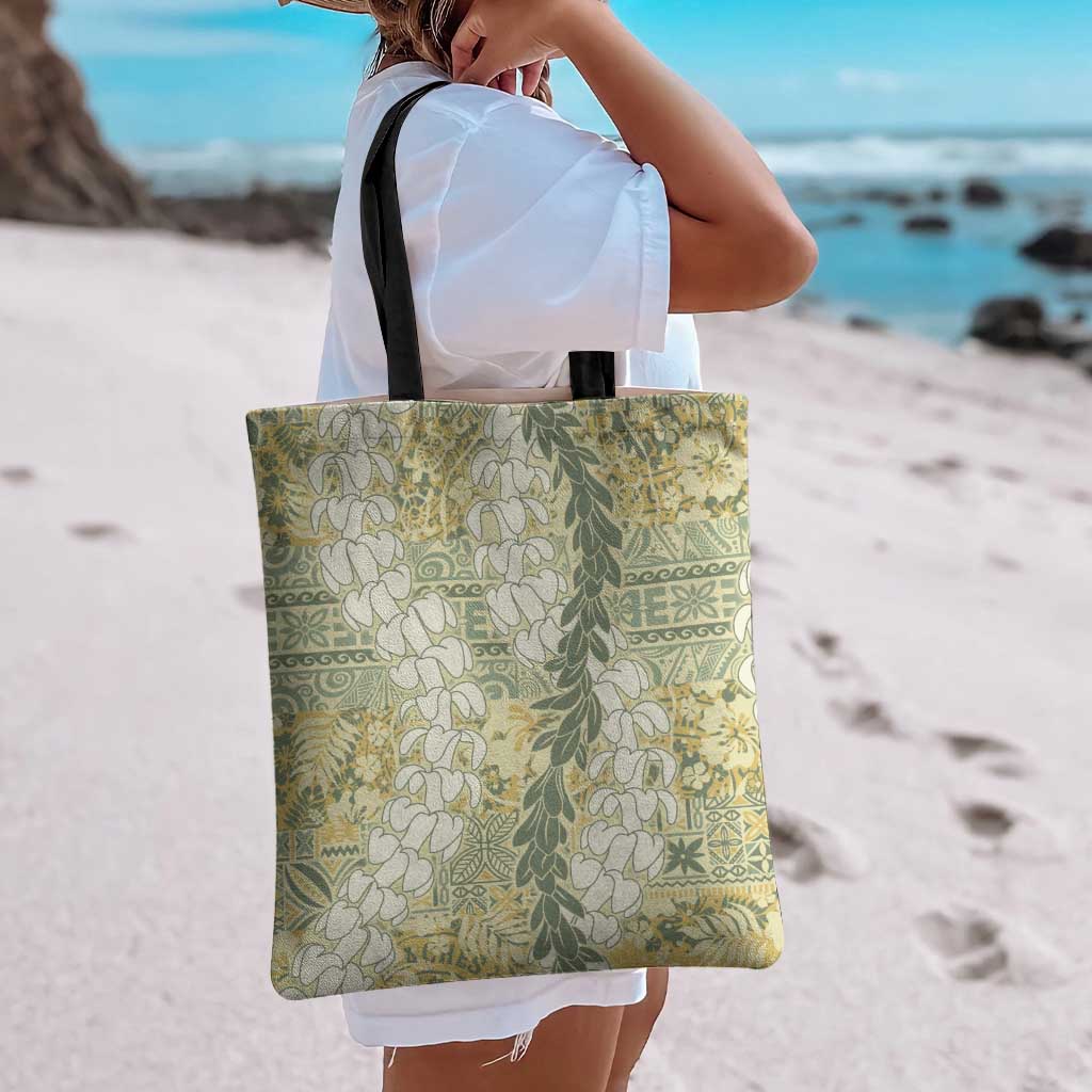 Vintage Puakenikeni and Maile Lei Tote Bag Hawaiian Style Tribal Tapa Double Strand Lei - Polynesian Pride
