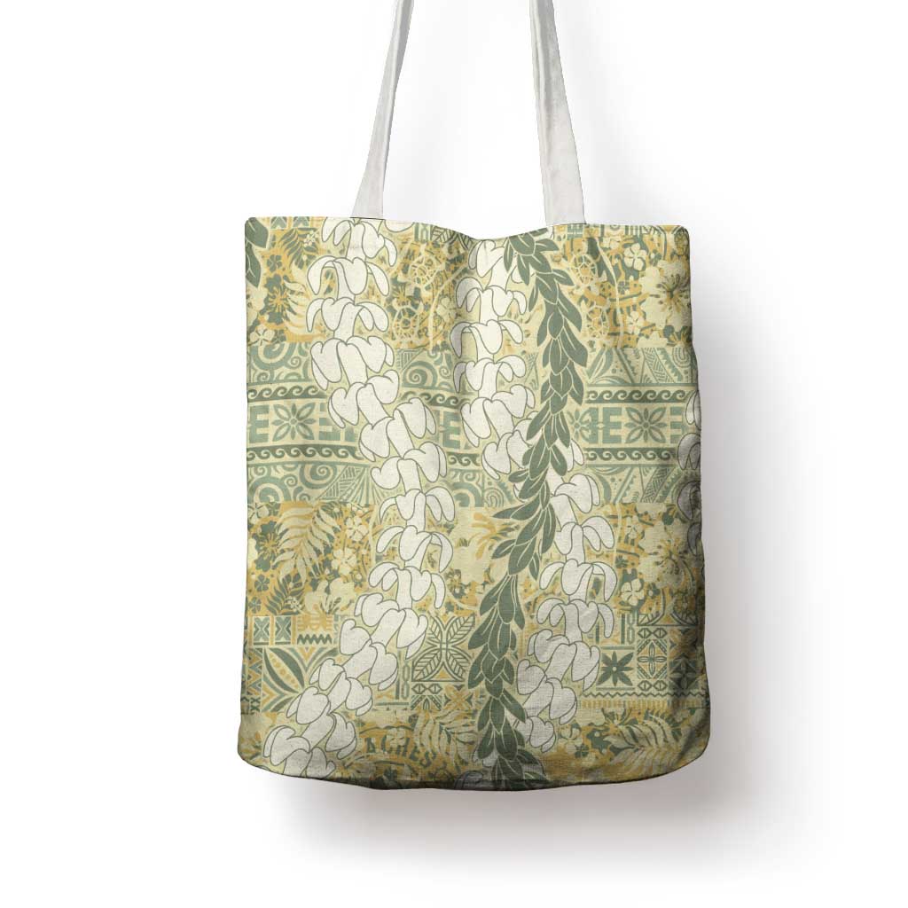 Vintage Puakenikeni and Maile Lei Tote Bag Hawaiian Style Tribal Tapa Double Strand Lei - Polynesian Pride