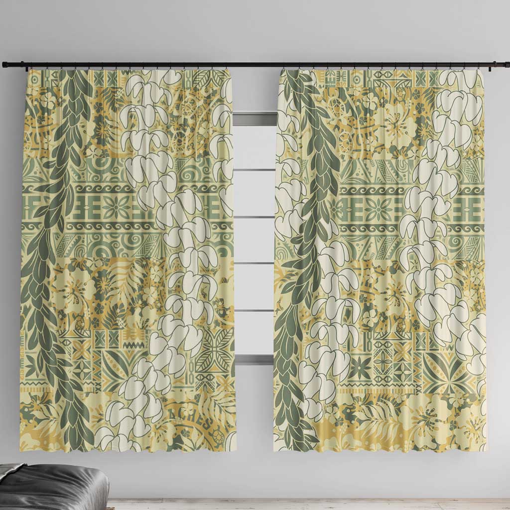 Vintage Puakenikeni and Maile Lei Window Curtain Hawaiian Style Tribal Tapa Double Strand Lei LT9 With Hooks Vintage - Polynesian Pride