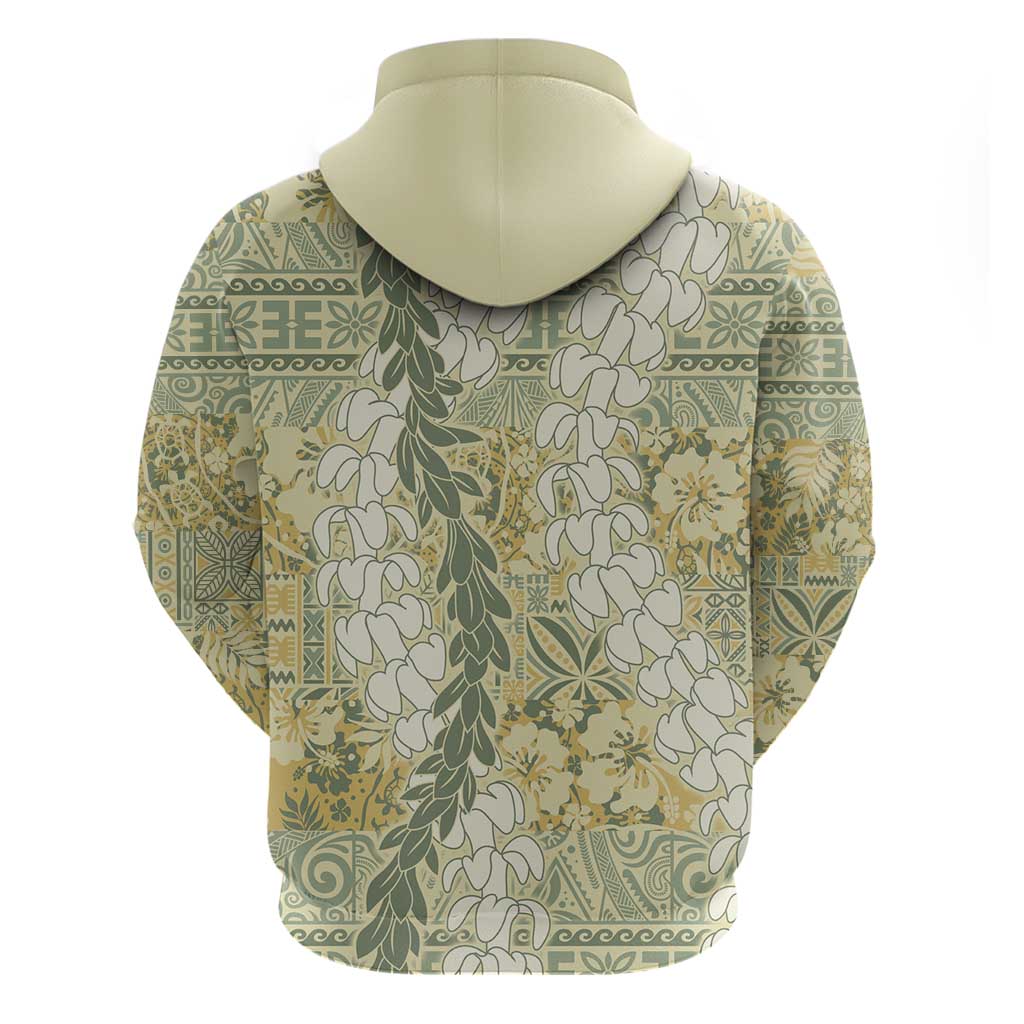 Vintage Puakenikeni and Maile Lei Zip Hoodie Hawaiian Style Tribal Tapa Double Strand Lei