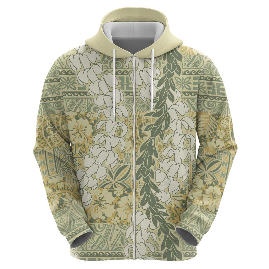 Vintage Puakenikeni and Maile Lei Zip Hoodie Hawaiian Style Tribal Tapa Double Strand Lei