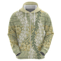 Vintage Puakenikeni and Maile Lei Zip Hoodie Hawaiian Style Tribal Tapa Double Strand Lei