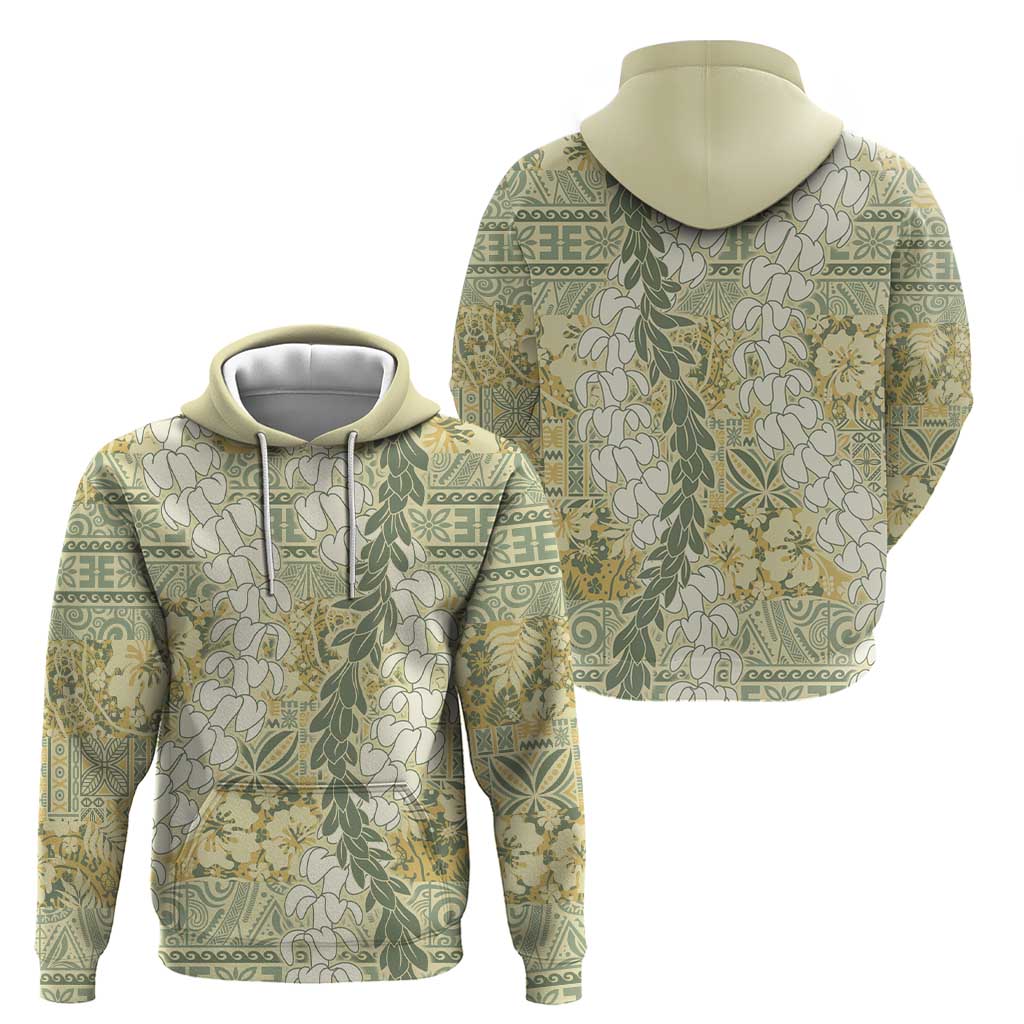 Vintage Puakenikeni and Maile Lei Zip Hoodie Hawaiian Style Tribal Tapa Double Strand Lei