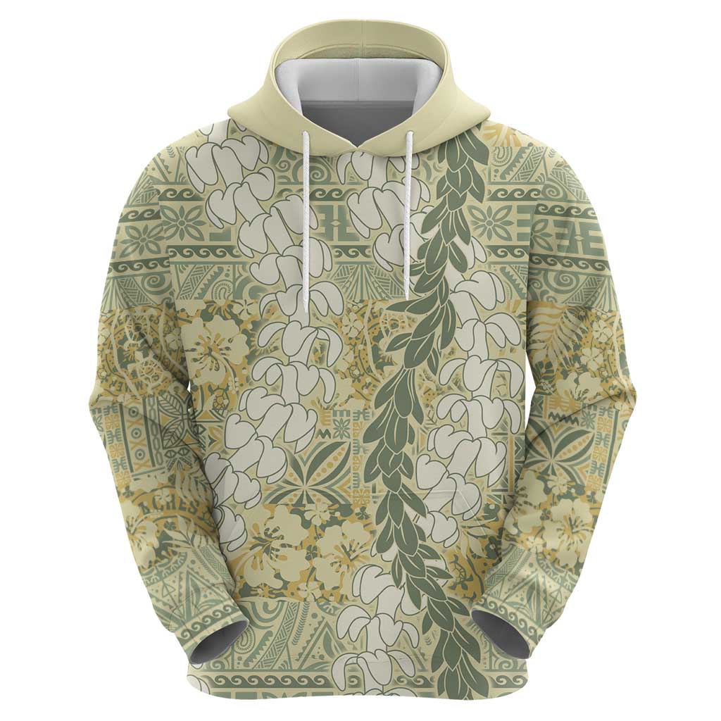 Vintage Puakenikeni and Maile Lei Zip Hoodie Hawaiian Style Tribal Tapa Double Strand Lei