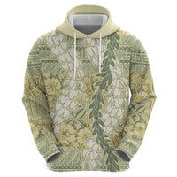 Vintage Puakenikeni and Maile Lei Zip Hoodie Hawaiian Style Tribal Tapa Double Strand Lei