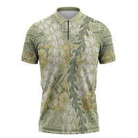 Vintage Puakenikeni and Maile Lei Zipper Polo Shirt Hawaiian Style Tribal Tapa Double Strand Lei - Polynesian Pride