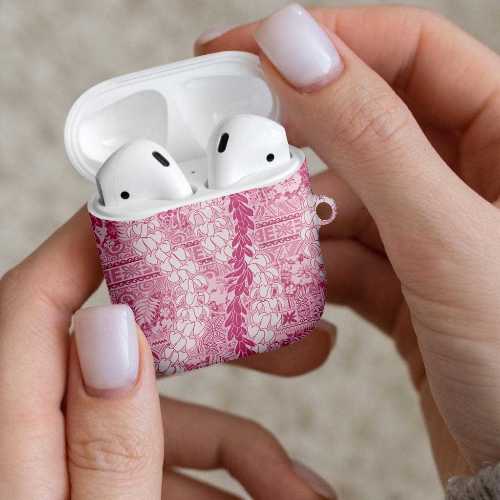 Pink Puakenikeni and Maile Lei AirPods Case Hawaiian Style Tribal Tapa Double Strand Lei - Polynesian Pride