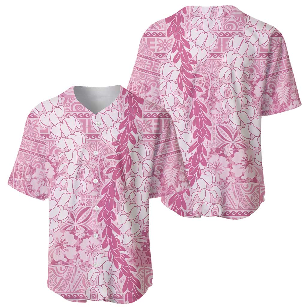 Pink Puakenikeni and Maile Lei Baseball Jersey Hawaiian Style Tribal Tapa Double Strand Lei