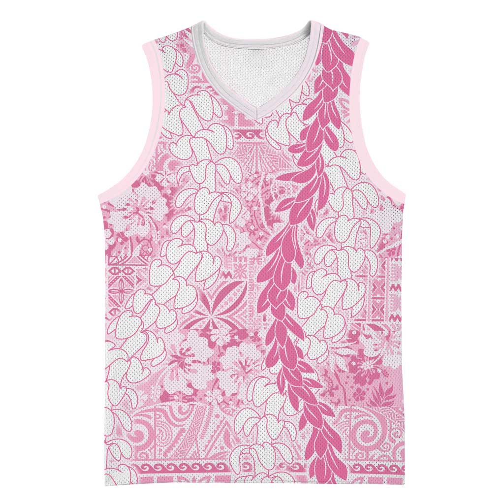 Pink Puakenikeni and Maile Lei Basketball Jersey Hawaiian Style Tribal Tapa Double Strand Lei - Polynesian Pride