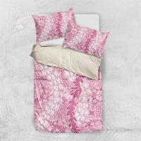 Pink Puakenikeni and Maile Lei Bedding Set Hawaiian Style Tribal Tapa Double Strand Lei