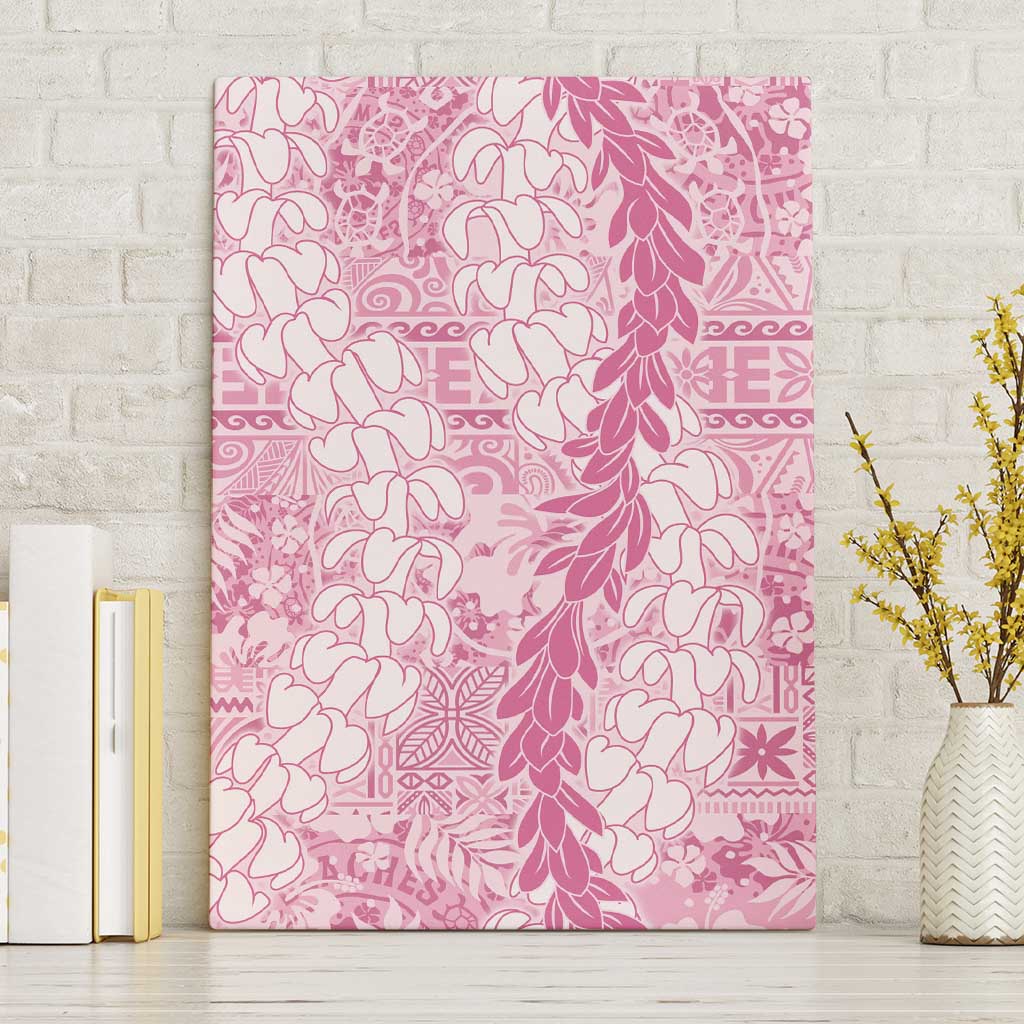 Pink Puakenikeni and Maile Lei Canvas Wall Art Hawaiian Style Tribal Tapa Double Strand Lei