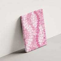 Pink Puakenikeni and Maile Lei Canvas Wall Art Hawaiian Style Tribal Tapa Double Strand Lei