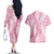 Pink Puakenikeni and Maile Lei Couples Matching Off The Shoulder Long Sleeve Dress and Hawaiian Shirt Hawaiian Style Tribal Tapa Double Strand Lei