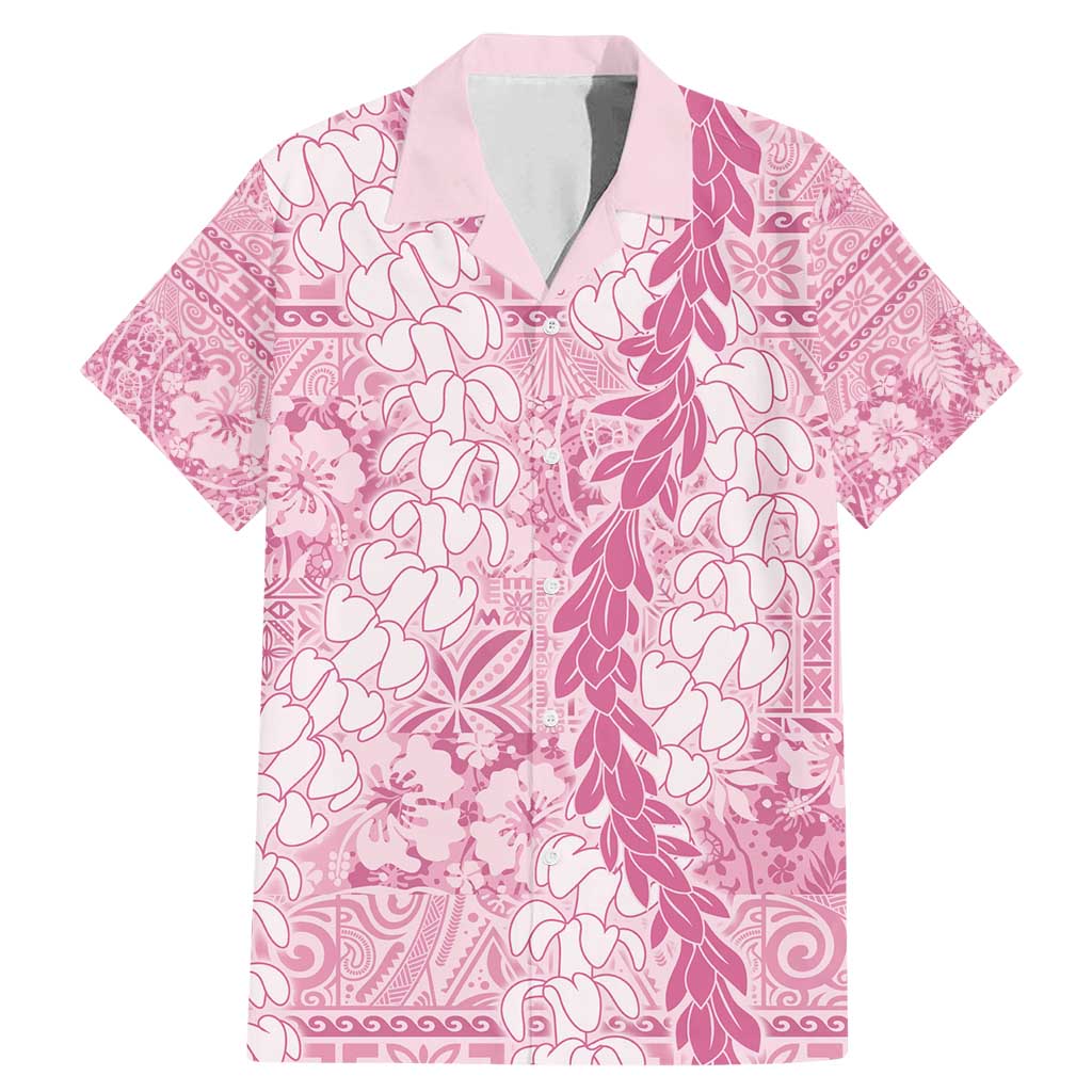 Pink Puakenikeni and Maile Lei Family Matching Mermaid Dress and Hawaiian Shirt Hawaiian Style Tribal Tapa Double Strand Lei