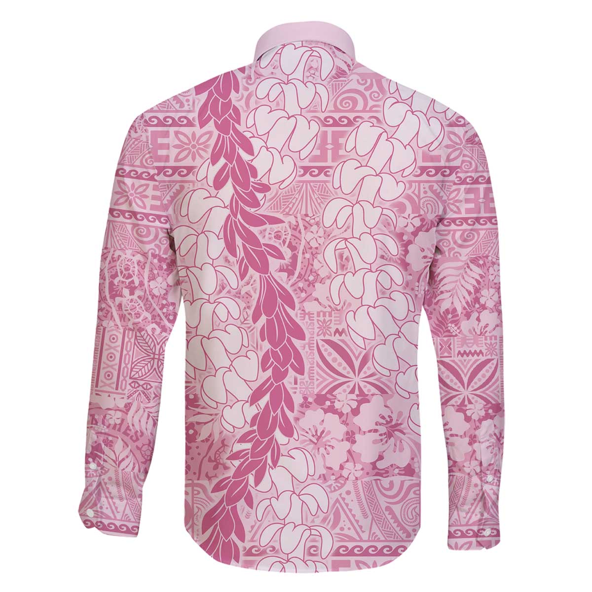 Pink Puakenikeni and Maile Lei Family Matching Off The Shoulder Long Sleeve Dress and Hawaiian Shirt Hawaiian Style Tribal Tapa Double Strand Lei