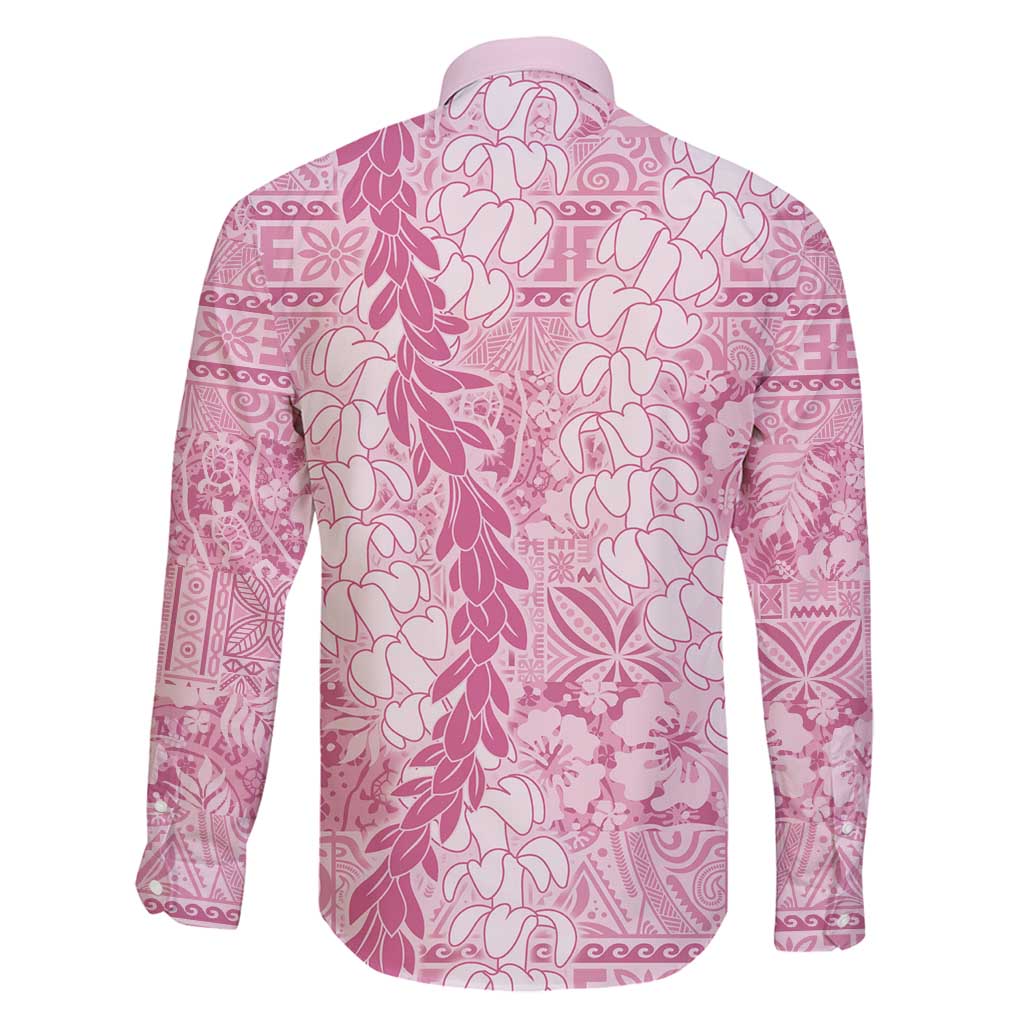 Pink Puakenikeni and Maile Lei Family Matching Off Shoulder Short Dress and Hawaiian Shirt Hawaiian Style Tribal Tapa Double Strand Lei