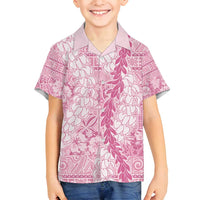 Pink Puakenikeni and Maile Lei Family Matching Puletasi and Hawaiian Shirt Hawaiian Style Tribal Tapa Double Strand Lei
