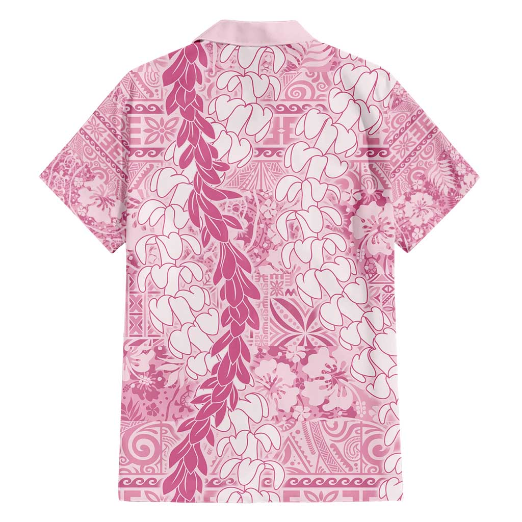 Pink Puakenikeni and Maile Lei Family Matching Short Sleeve Bodycon Dress and Hawaiian Shirt Hawaiian Style Tribal Tapa Double Strand Lei